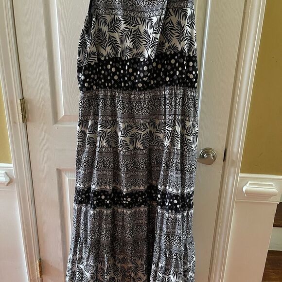 NWT Kaktus 100% Cotton Black and white print maxi dress short sleeves size large - Picture 3 of 9